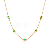 Elegant 304 Stainless Steel Pave Rectangle Green Cubic Zirconia Link Chain Necklaces for Women FB8248-2-1
