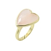 Heart Brass Natural Rose Quartz Finger Rings RJEW-D304-01G-B-2