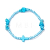 2Pcs Natural Rose Quartz & Synthetic Turquoise Chip Beaded Stretch Bracelets for Women BJEW-JB12909-3