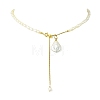 Adjustable Baroque Natural Keshi Pearl Pendant Natural Pearl Rice Beaded Lariat Necklaces for Women NJEW-JN06343-01-2