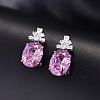 Brass Pave Cubic Zirconia Oval with Flower Stud Dangle Earrings for Women OA6190-4-1