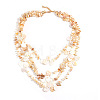 Ocean Natural Shell Chip Beaded Multi Layered Necklaces with Alloy End Chains for Women WGD1A0B-01-5