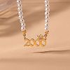 Alloy Crown Birth Year Pendant Imitation Pearl Round White Beaded Necklaces for Women FS-WG173C9-40-1