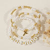 3Pcs Imitation Pearl Letter & Metal Cross Multi-Strand Bracelet Sets NP1361-3