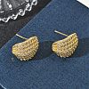 C-Shaped Brass & Clear Cubic Zirconia Stud Earrings KK-CBA36A2-10G-1