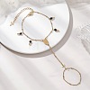304 Stainless Steel with Natural Black Agate Link Ring Bracelets for Wome BJEW-JB13004-02-1