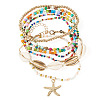 2 Bags Summer Beach Glass Seed Beaded & Natural Shell & Alloy Starfish Charm Anklet Sets AJEW-TA0003-69A-2