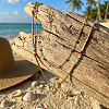 Rainbow Natural Mixed Stoned Beaded Double Layer Necklaces with Stainless Steel Heart Pendant for Beach Vacation KB9378-1-2