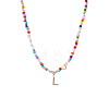 Colorful Beaded Heart Letter Necklace with Pearl Elements Stainless Steel Pendant Jewelry TR2146-12-1