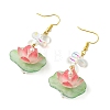 Lotus Glass Dangle Earrings EJEW-TA00812-4