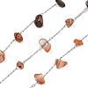 304 Stainless Steel with Dyed Natural Carnelian Chip Link Chains CHS-G038-09P-04-1