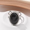 Oval Natural Black Agate Finger Rings RJEW-M062-02P-03-4