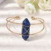 Brass Wire Wrapped Natural Lapis Lazuli Hexagon Point Cuff Bangles for Women BJEW-L719-01G-07-2