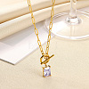 304 Stainless Steel Pave Cubic Zirconia Square Birth Stone Pendant OT Necklaces FS-WGEE56A-04-1