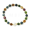 Natural Green Jade Imitation Tourmaline & Freshwater Pearl & Brass Round Beaded Bracelets for Women BJEW-JB13931-3