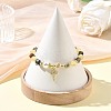 Brass Micro Pave Clear Cubic Zirconia Charm Natural Golden Silk Jade Round and Faceted Cube African Turquoise(Jasper) Beaded Stretch Bracelets for Women BJEW-JB14378-01-2