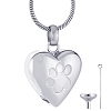1Pc Stainless Steel Paw Print Heart Urn Ashes Pendant Necklaces NJEW-CN0001-15P-1