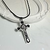 Vintage Religion Alloy Enamel Black Saint Benedict Medal Crucifix Cross Pendant Necklaces for Men Women ZV6035-1