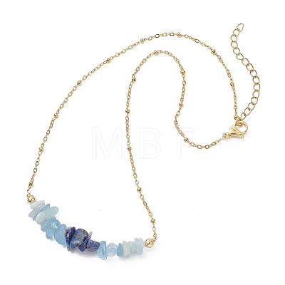 Natural Lapis Lazuli & Aquamarine Chip Beaded Pendant 304 Stainless Steel Satellite Chain Necklaces for Women NJEW-JN05608-1
