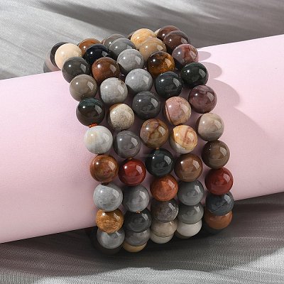 Natural Alashan Agate Round Beads Stretch Bracelets for Women BJEW-Z158-03M-03-1