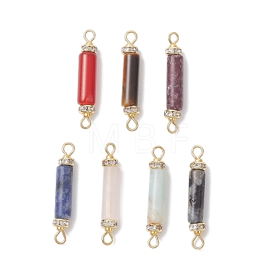 Natural Lepidolite & Blue Spot Jasper & Tiger Eye & Rose Quartz & Carnelian & Larvikite & Flower Amazonite Column Links Connector Charms PALLOY-JF04769-1