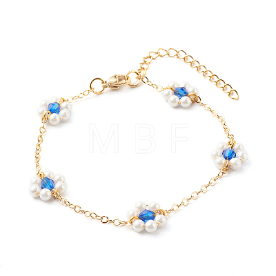 Shell Pearl & Acrylic Beads Flower Link Bracelets X1-BJEW-TA00003-03-1