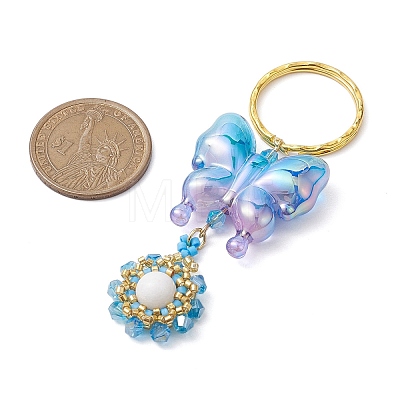 Butterfly Acrylic & Flower Glass Seed Beaded Keychain KEYC-MZ00007-01-1
