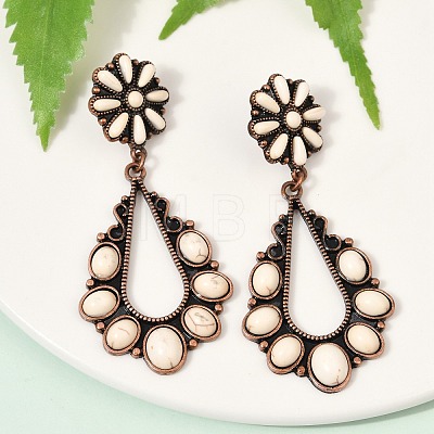 Alloy Synthetic Turquoise Dangle Stud Earrings EJEW-U053-12R-1