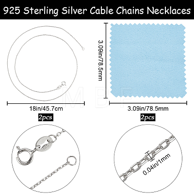 Beebeecraft 2Pcs Trendy Unisex Rhodium Plated 925 Sterling Silver Cable Chains Necklaces Set STER-BBC0006-14B-1