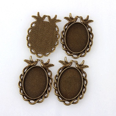 Vintage Tibetan Style Alloy Bird Pendant Cabochon Bezel Settings TIBEP-M018-32AB-NF-1