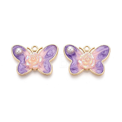 Rack Plating Alloy Enamel and ABS Imitation Pearl and Acrylic Pendants ENAM-T091-64A-1
