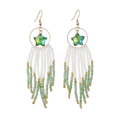 Star Glass Seed Beaded Dangle Tassel Earrings EJEW-MZ00777-02-1