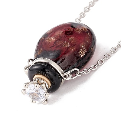 Glass Perfume Vial with Crown Pendant Necklace NJEW-H218-01D-1