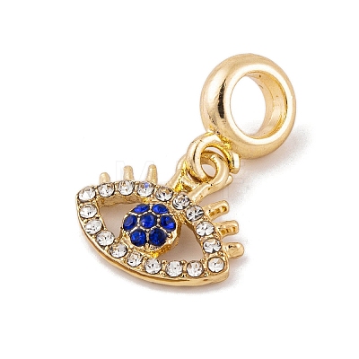 Rack Plating Alloy Crystal & Capri Blue Rhinestone European Dangle Charms FIND-C055-17G-1