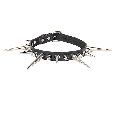 Gothic Style Alloy Spiked Rivet Imitation Leather Choker Necklaces FS-WGF47C0-01-1