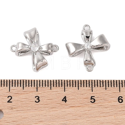 Brass Pave Clear Glass Connector Charms KK-N254-58P-1