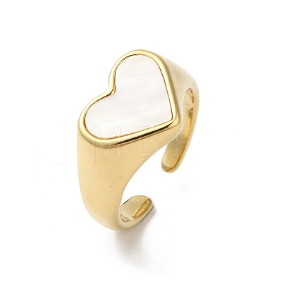 Shell Heart Open Cuff Ring for Women RJEW-C091-07G-01-1