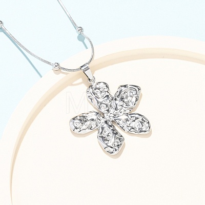 304 Stainless Steel Textured Flower Pendant Necklaces for Women NJEW-C117-01A-P-1