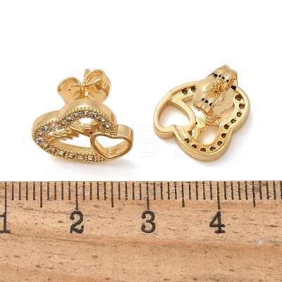 Valentine's Day Heart Brass Micro Pave Clear Cubic Zirconia Stud Earrings EJEW-D305-22G-02-1