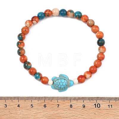 2Pcs Synthetic Ocean White Jade & Synthetic Turquoise Turtle Beads Stretch Bracelets for Women Men BJEW-JB13640-1