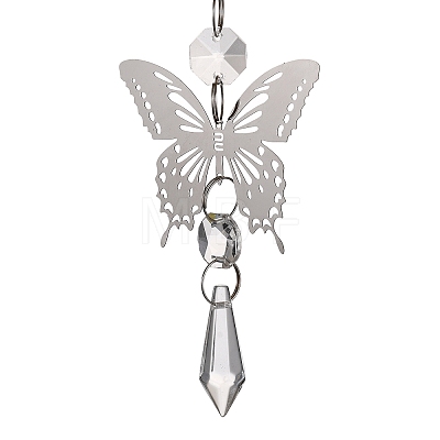 Butterfly 201 Stainless Steel 3D Wind Spinner with Glass Pendant HJEW-E011-01P-03-1