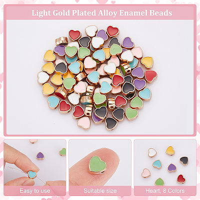 80Pcs 8 Colors Light Gold Plated Alloy Enamel Beads ENAM-AR0001-47-1