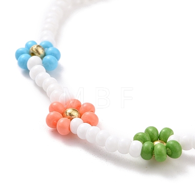 Handmade Daisy Flower Baking Paint & Dyed Glass Seed Beaded Stretch Bracelets BJEW-JB07668-02-1