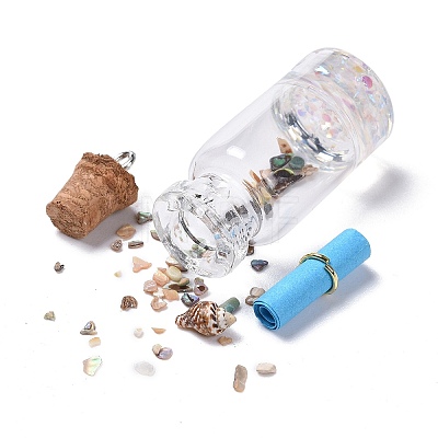 Glass Wishing Bottle Pendant Decorations X-GLAA-S181-02-1