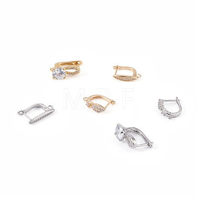 12Pcs 6 Style Brass Micro Pave Cubic Zirconia Hoop Earring Findings ZIRC-PJ0001-06-1