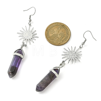 Natural Mixed Gemstone Bullet Dangle Earrings EJEW-JE05321-1