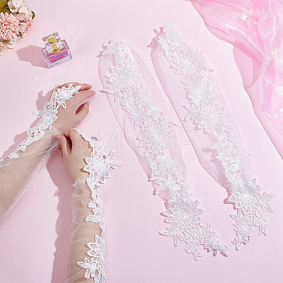 Flower Pattern Polyester Lace Cuff Mesh Long Fingerless Gloves AJEW-WH0455-019-1