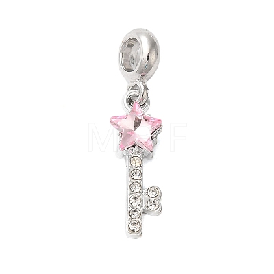 Rack Plating Alloy Light Rose Rhinestone European Dangle Charms PALLOY-S189-41P-1