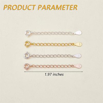 4 Pieces Extension Chain with Spring Clasp Sterling Silver Extender Chains Necklace Bracelet Anklet Removable Chain Extenders Charms for DIY Jewelry Making Accessories JX625A-1