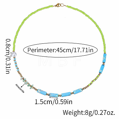 Bohemian Cuboid Dyed Natural Imperial Jasper & Synthetic Turquoise & Imitation Pearl & Glass Seed Beaded Necklaces TE0574-1-1